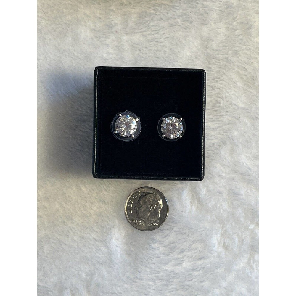 Cubic Zirconia (CZ) Solitaire Earrings Set In Sterling Silver - Picture 2 of 2